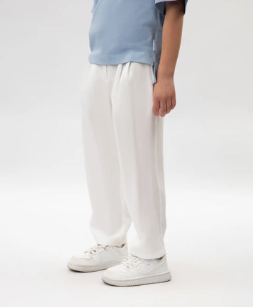 Pantaloni textili pentru fată, cu curea și croială conică, albi, Gulliver