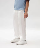 Pantaloni textili pentru fată, cu curea și croială conică, albi, Gulliver