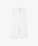 Pantaloni textili pentru fată, cu curea și croială conică, albi, Gulliver