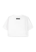 Бяла скъсена тениска с паднала линия на раменете от Gulliver