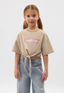 Бежова скъсена тениска с връзки от Gulliver