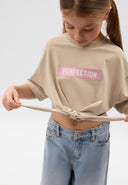 Бежова скъсена тениска с връзки от Gulliver