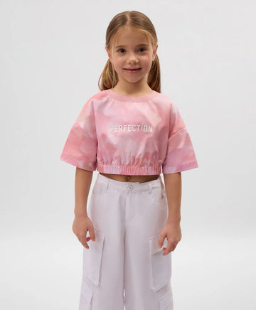 Bluză scurtă pentru copii cu decor tipografic, roz, Gulliver
