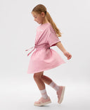 Rochie pentru copii, roz, din tricot, cu mâneci scurte, care imită un compleu, Gulliver.