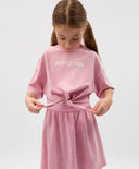 Rochie pentru copii, roz, din tricot, cu mâneci scurte, care imită un compleu, Gulliver.