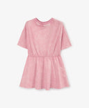 Rochie pentru copii, roz, din tricot, cu mâneci scurte, care imită un compleu, Gulliver.