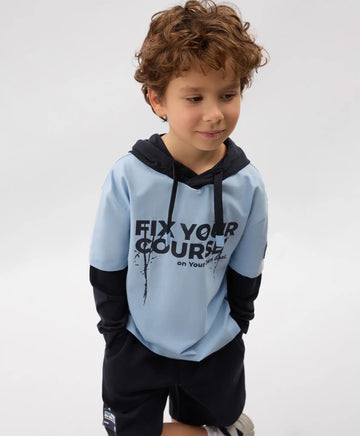 Longsleeve cu glugă pentru băieți cu imitație de straturi și imprimeu albastru Gulliver