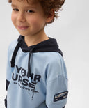 Longsleeve cu glugă pentru băieți cu imitație de straturi și imprimeu albastru Gulliver