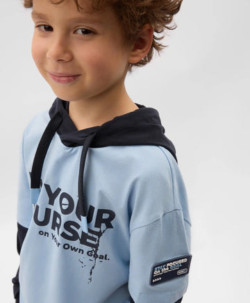 Longsleeve cu glugă pentru băieți cu imitație de straturi și imprimeu albastru Gulliver