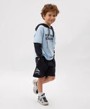 Longsleeve cu glugă pentru băieți cu imitație de straturi și imprimeu albastru Gulliver