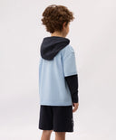 Longsleeve cu glugă pentru băieți cu imitație de straturi și imprimeu albastru Gulliver