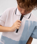 Polo cu mânecă scurtă pentru băiat, alb, cu imprimeu din pique, Gulliver