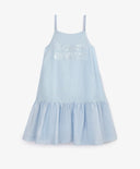 Sărafan pentru copii, albastru, cu siluetă trapez, din batistă, cu decor din paiete, Gulliver.