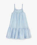 Sărafan pentru copii, albastru, cu siluetă trapez, din batistă, cu decor din paiete, Gulliver.