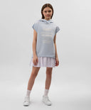 Rochie pentru copii, din tricot, cu glugă, de formă dreaptă și liberă, fără mâneci, albastră, Gulliver.