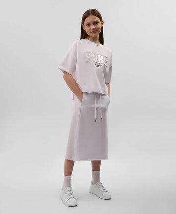 Fustă tricotată albă, cu talie medie și inserții reiate, Gulliver