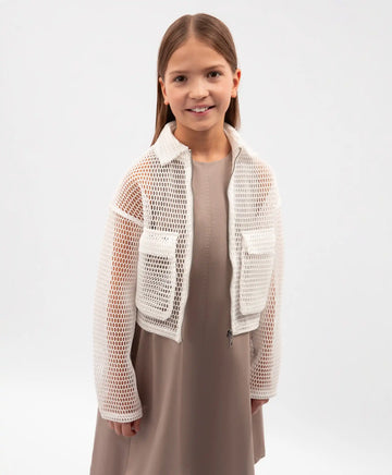Jachetă pentru fete din plasă cremă Gulliver