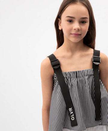 Top pentru copii în formă de trapez cu dungi din textil subțire și bretele ajustabile largi Gulliver