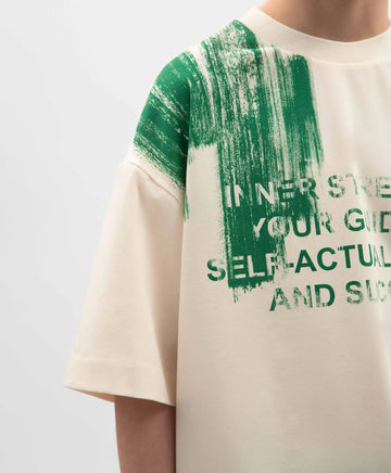 Tricou oversize pentru băiat, crem, cu imprimeu, Gulliver