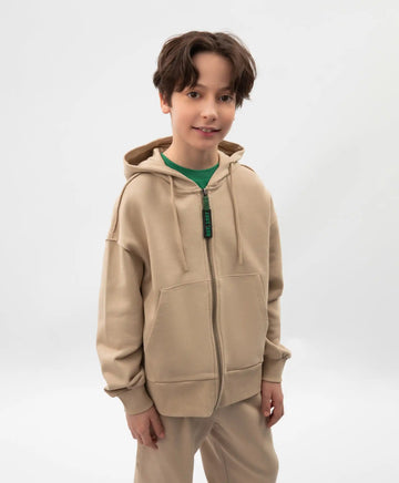 Hanorac deschis cu glugă pentru băieți din material de bumbac bej Gulliver