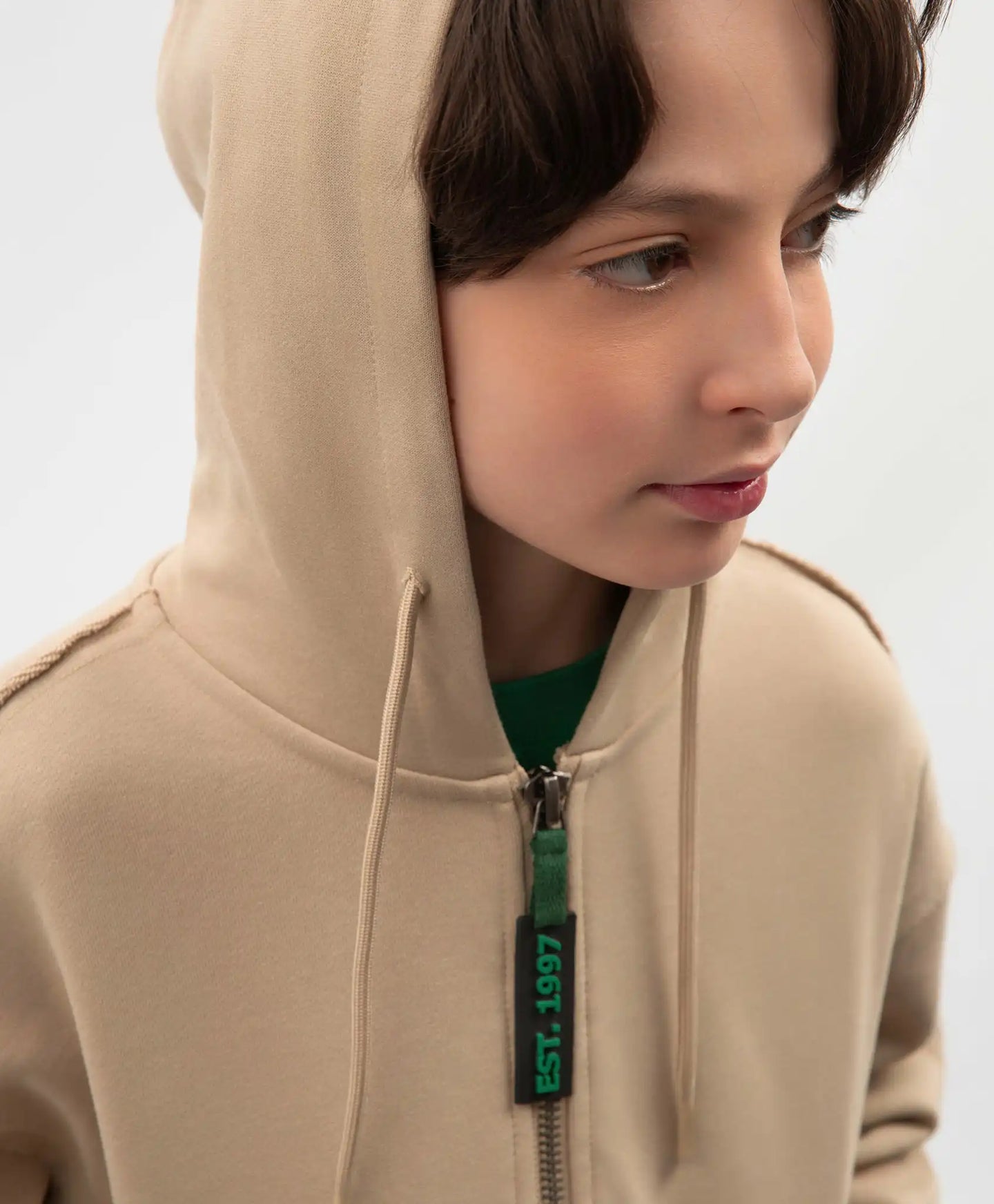 Hanorac deschis cu glugă pentru băieți din material de bumbac bej Gulliver