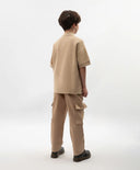 Pantaloni textili pentru băiat, cu buzunare cargo, bej, Gulliver