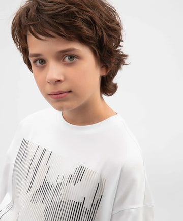 Tricou oversize pentru băiat, alb, cu imprimeu, Gulliver