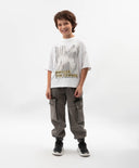 Tricou oversize pentru băiat, alb, cu imprimeu, Gulliver