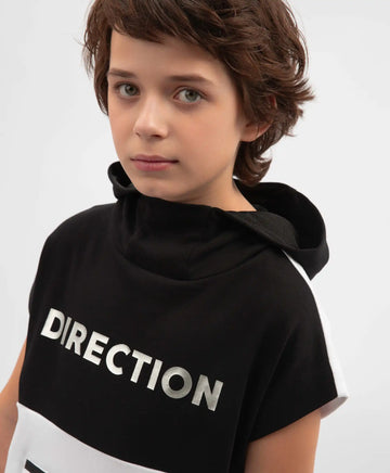 Vestă tricotată pentru băiat, cu glugă, alb-negru, Gulliver