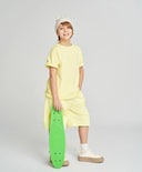 Pantaloni scurți drepți pentru copii, bazați, cu talie elastică, galbeni, Button Blue