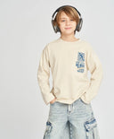 Longsleeve pentru băieți alb-crem cu imprimeu Button Blue