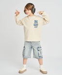 Longsleeve pentru băieți alb-crem cu imprimeu Button Blue