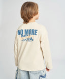 Longsleeve pentru băieți alb-crem cu imprimeu Button Blue