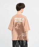 Tricou oversize cu mânecă scurtă pentru băiat, bej, cu imprimeu, Button Blue