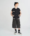 Bomber pentru copii oversized cu imprimeu negru Button Blue