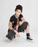 Bomber pentru copii oversized cu imprimeu negru Button Blue