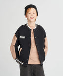 Bomber pentru copii oversized cu imprimeu negru Button Blue