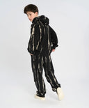 Hanorac pentru copii negru oversized cu glugă și efect tie-dye Button Blue