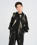Hanorac pentru copii negru oversized cu glugă și efect tie-dye Button Blue