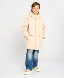 Parka pentru copii, sezon intermediar cu glugă, albă, Button Blue