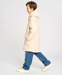 Parka pentru copii, sezon intermediar cu glugă, albă, Button Blue