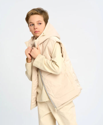 Vestă izolată pentru copii, cu glugă, alb-lăptos, Button Blue