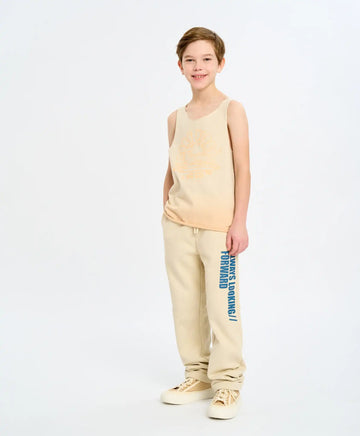 Pantaloni sport pentru copii, albi, cu talie elastică și imprimeu, Button Blue