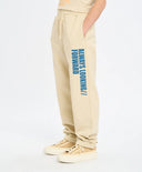 Pantaloni sport pentru copii, albi, cu talie elastică și imprimeu, Button Blue