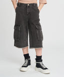 Bermude din denim pentru copii, gri, cu tiv rupt, Button Blue