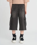 Bermude din denim pentru copii, gri, cu tiv rupt, Button Blue