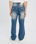 Blugi drepți pentru copii, model mom, albaștri, cu uzură, Button Blue