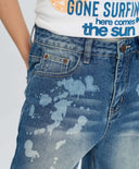 Blugi drepți pentru copii, model mom, albaștri, cu uzură, Button Blue