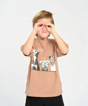 Tricou cu mânecă scurtă pentru băiat, maro, oversize, cu imprimeu, Button Blue