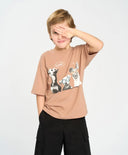 Tricou cu mânecă scurtă pentru băiat, maro, oversize, cu imprimeu, Button Blue